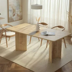Table rectangulaire bords ronds effet chêne clair 180 cm MARFA