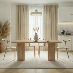 Table rectangulaire bords ronds effet chêne clair 180 cm MARFA