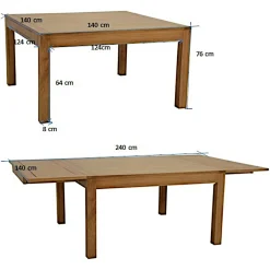 Table repas carrée extensible hévéa 140/240cm OLGA