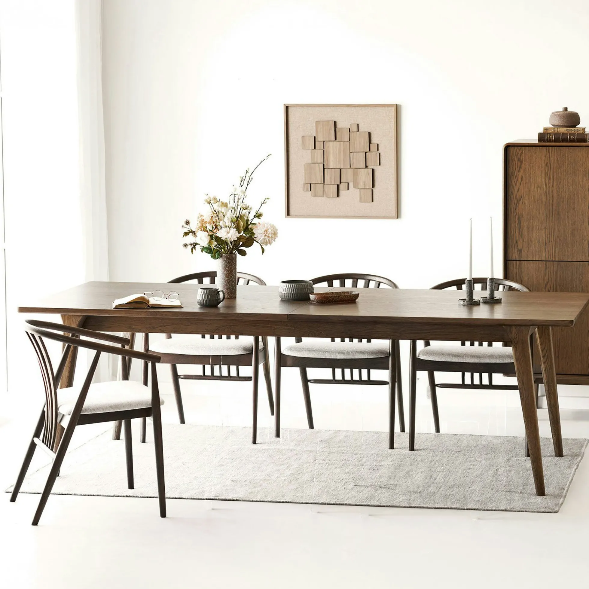 Table repas extensible en bois plaqué chêne fumé, 240/290/340 cm KALKIE