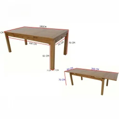 Table repas extensible hévéa 180/260cmTESSA