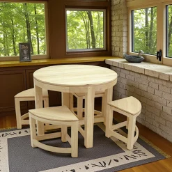 Table repas ronde D100cm hévéa + 4 tabourets MAORI