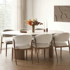 Table repas ronde extensible en céramique aspect travertin 120/160/200 PRATO