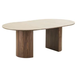 Table repas ronde extensible en céramique aspect travertin 120/160/200 PRATO