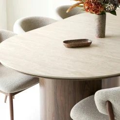 Table repas ronde extensible en céramique aspect travertin 120/160/200 PRATO