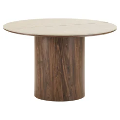 Table repas ronde extensible en céramique aspect travertin 120/160/200 PRATO