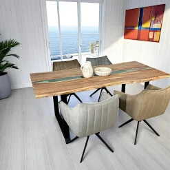 Table rivière epoxy lagon et bois d'acacia 200 cm BORA