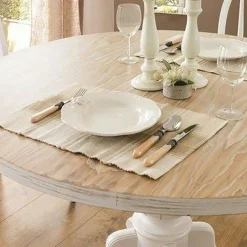 Table ronde blanche - bois effet usé ⌀120 cm TENA