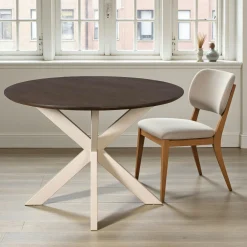 Table ronde bois brun pied blanc Ø130 cm CORTINA