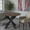 Table ronde bois brun pied noir Ø150 cm CORTINA