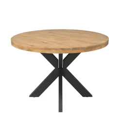 Table ronde bois clair pied croisé métal noir Ø120 cm RIVANO