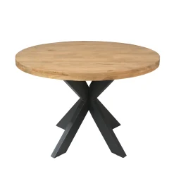 Table ronde bois clair pied croisé métal noir Ø130 cm RIVANO