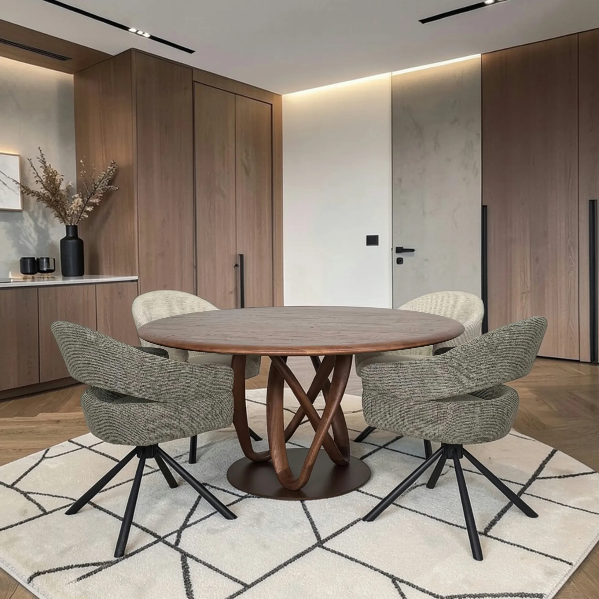 Table ronde bois de frêne à pied design torsadé Ø150 cm ALDER