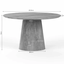 Table ronde bois gris à pied rainuré Ø130 cm CALERO