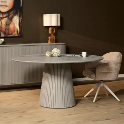 Table ronde bois gris à pied rainuré Ø150 cm CALERO