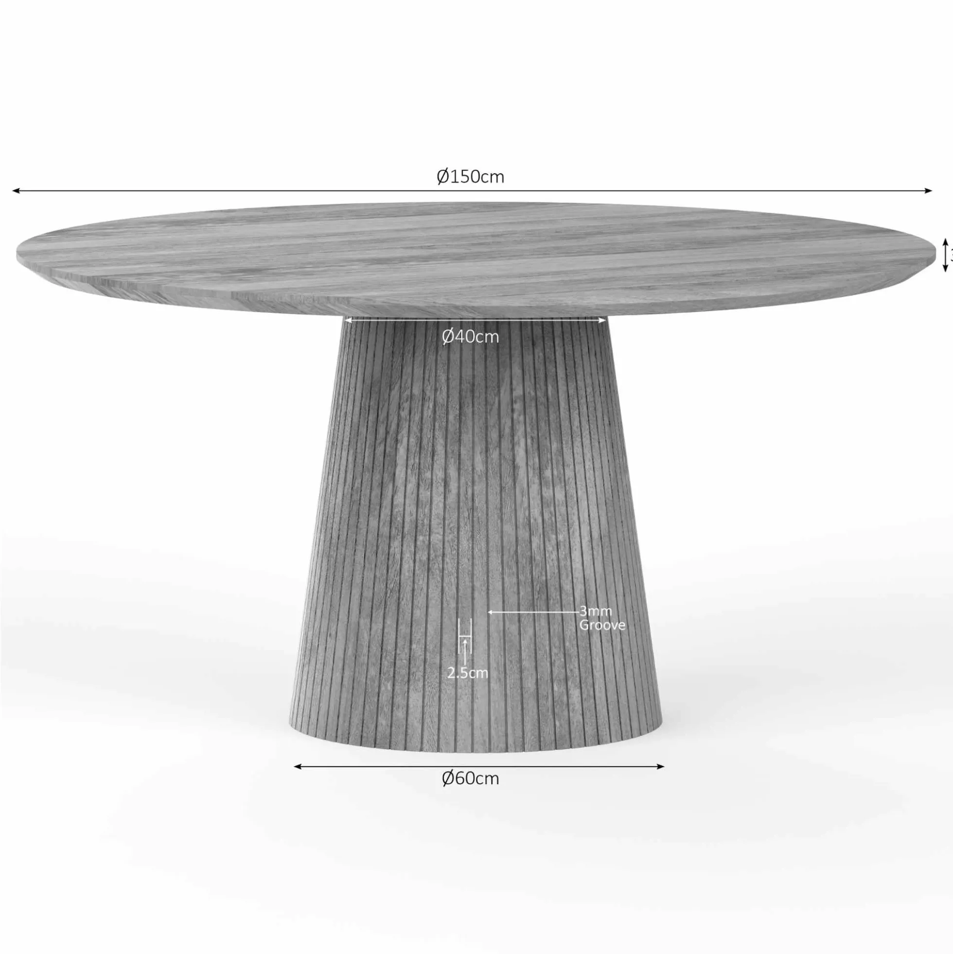 Table ronde bois gris à pied rainuré Ø150 cm CALERO