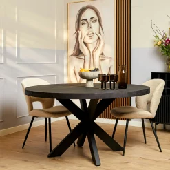 Table ronde bois noir à pied central Ø150 cm RIVANO