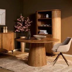 Table ronde bois à pied rainuré Ø130 cm CALERO
