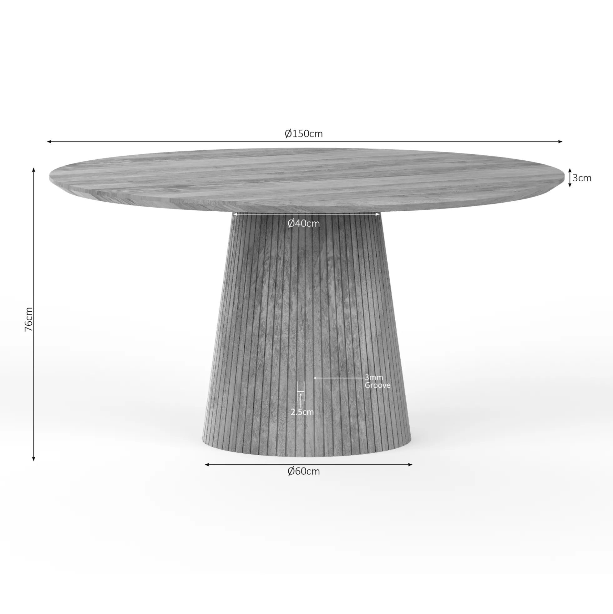 Table ronde bois à pied rainuré Ø150 cm CALERO