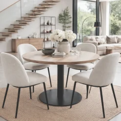 Table ronde chêne blanc pied central droit 110 cm PALERME