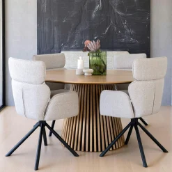Table ronde en chêne clair avec piètement baguette ø140 cm AMSTERDAM