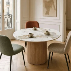 Table ronde en céramique blanche marbrée ø140 cm PRATO