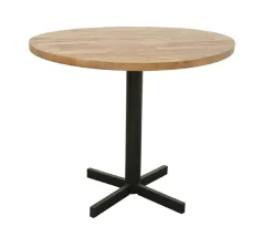 Table ronde en Hévéa recyclé naturel et pieds métal en croix D90xH76cm LOFT