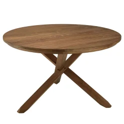 Table ronde en teck massif recyclé 130 cm pied croisé bois SWING