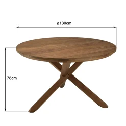 Table ronde en teck massif recyclé 130 cm pied croisé bois SWING