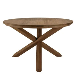 Table ronde en teck massif recyclé 130 cm pied croisé bois SWING