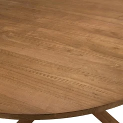 Table ronde en teck massif recyclé 130 cm pied croisé bois SWING