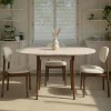 Table ronde extensible effet travertin et noyer 100-131 cm MARFA