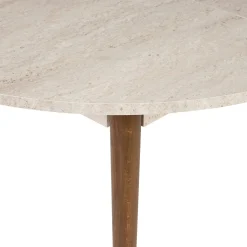 Table ronde extensible effet travertin et noyer 100-131 cm MARFA