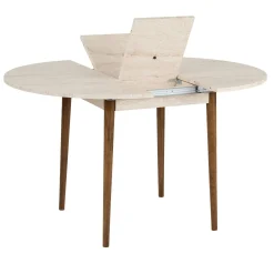 Table ronde extensible effet travertin et noyer 100-131 cm MARFA