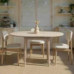 Table ronde extensible effet travertin et bois 100-131 cm MARFA