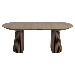 Table ronde extensible en chêne brun avec piètement baguette (2 rallonges incluses) ø120 cm / 160 cm / 200 cm AMSTERDAM