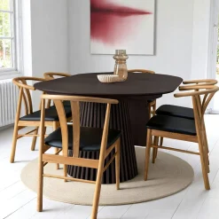 Table ronde extensible en chêne noir avec piètement baguette (3 rallonges incluses) ø120 cm /160 cm / 200 cm / 240 cm AMSTERDAM