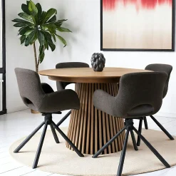 Table ronde extensible en chêne clair avec piètement baguette (3 rallonges incluses) ø120 cm /160 cm / 200 cm / 240 cm AMSTERDAM