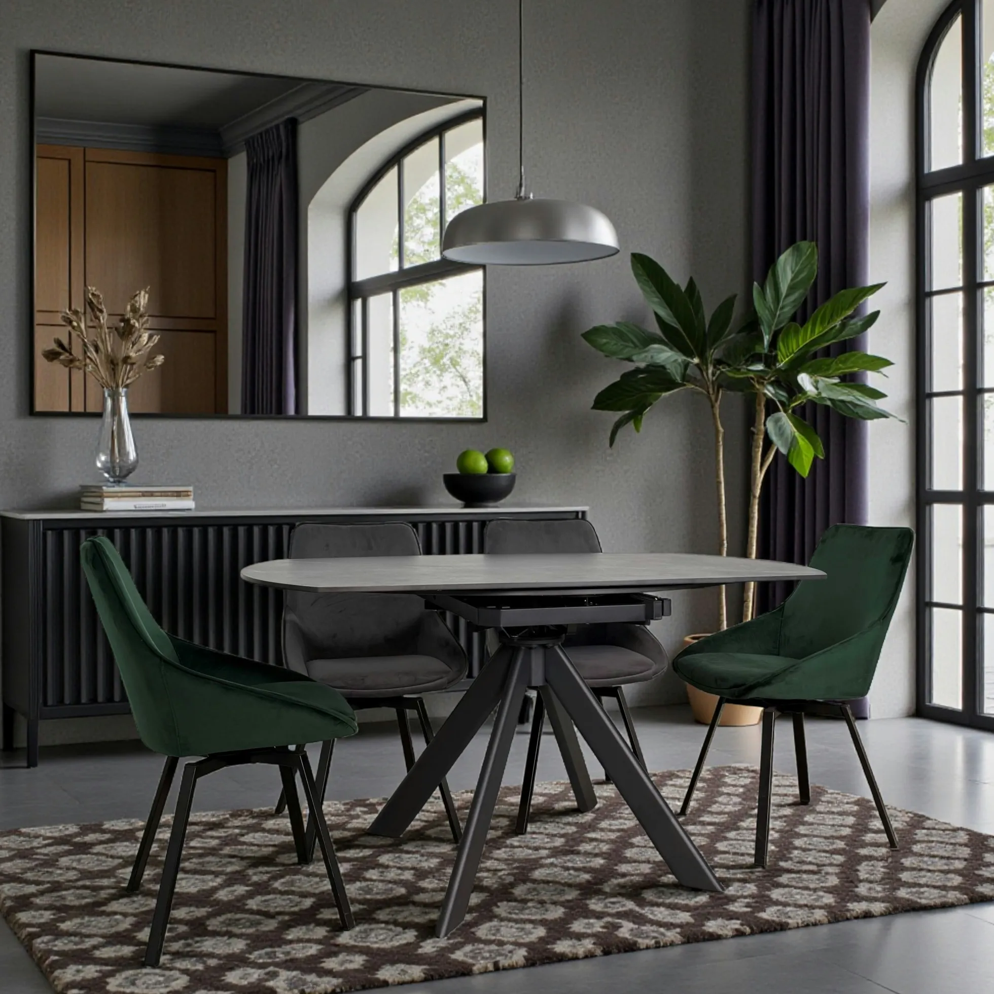 Table ronde modulable céramique effet marbre noir 150 cm LOMBARDIE