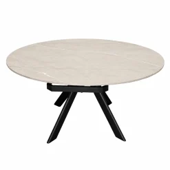 Table ronde modulable céramique effet travertin 150 cm LOMBARDIE