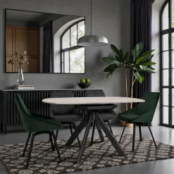 Table ronde modulable céramique effet travertin 150 cm LOMBARDIE