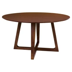 Table ronde vintage en placage noyer Ø137 cm LILLEHAMMER