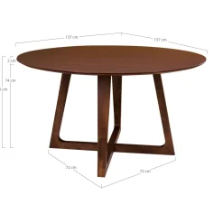 Table ronde vintage en placage noyer Ø137 cm LILLEHAMMER