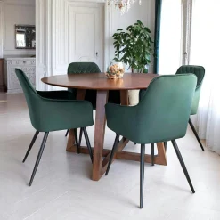 Table ronde vintage en placage noyer Ø137 cm LILLEHAMMER