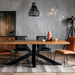 Table salle à manger bois métal pied croisé 200 cm OKA