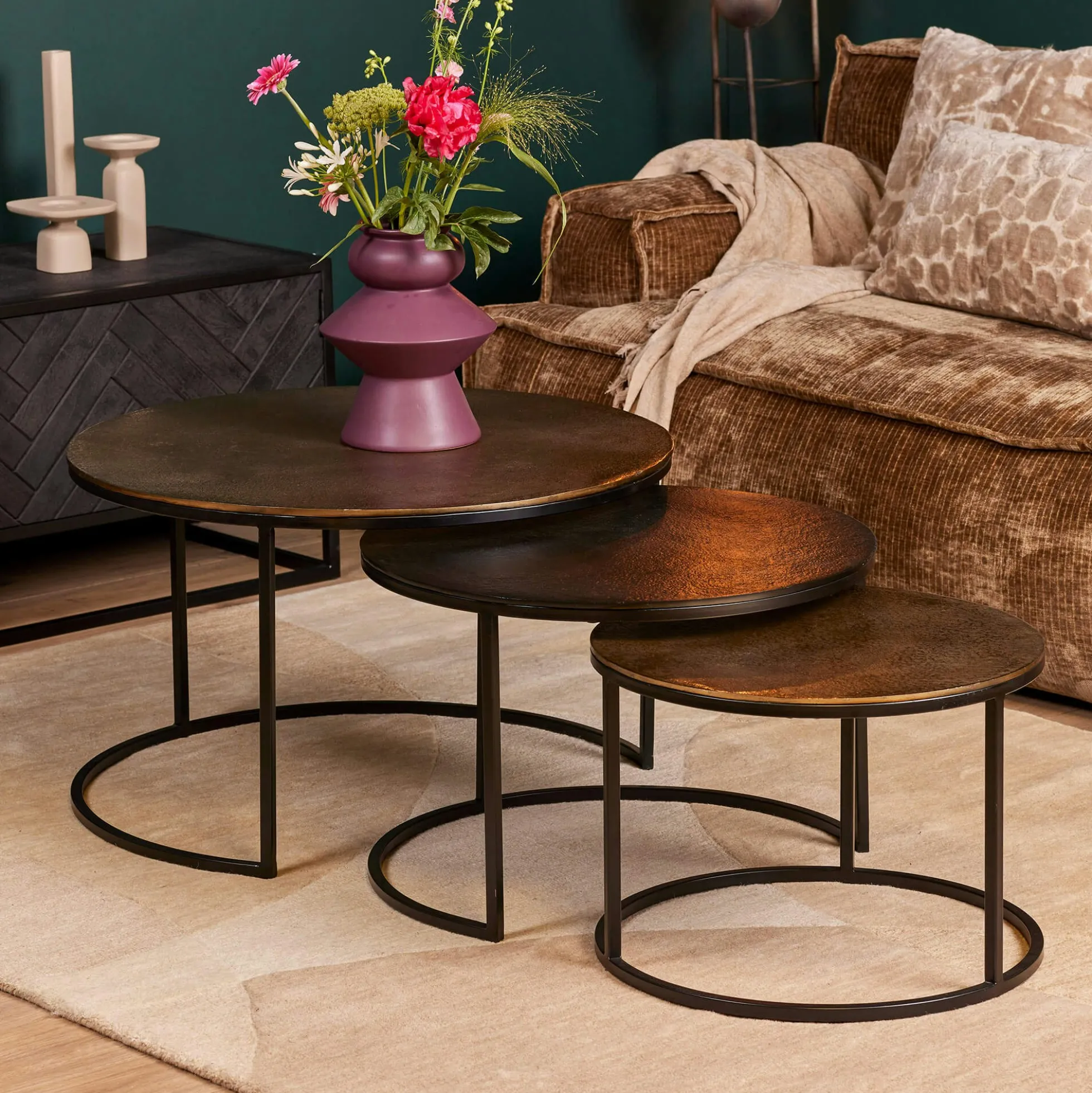 Tables basses gigognes noir et or (lot de 3) KANO