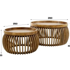 Tables basses rondes avec baguettes bois (lot de 2) DELHI