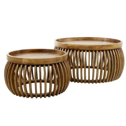 Tables basses rondes avec baguettes bois (lot de 2) DELHI