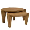 Tables basses rondes gigognes en teck recyclé ORIA