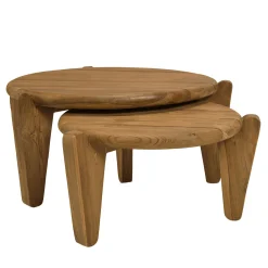Tables basses rondes gigognes en teck recyclé ORIA